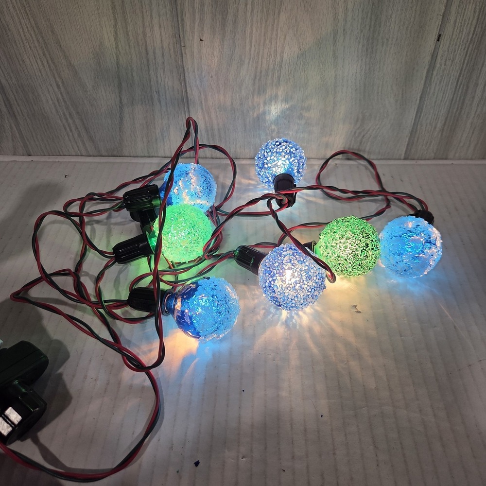 Vintage Charm Sparkle ICE Christmas 7 LIGHTED ICE String Bulbs SNOWBALL WORKS
